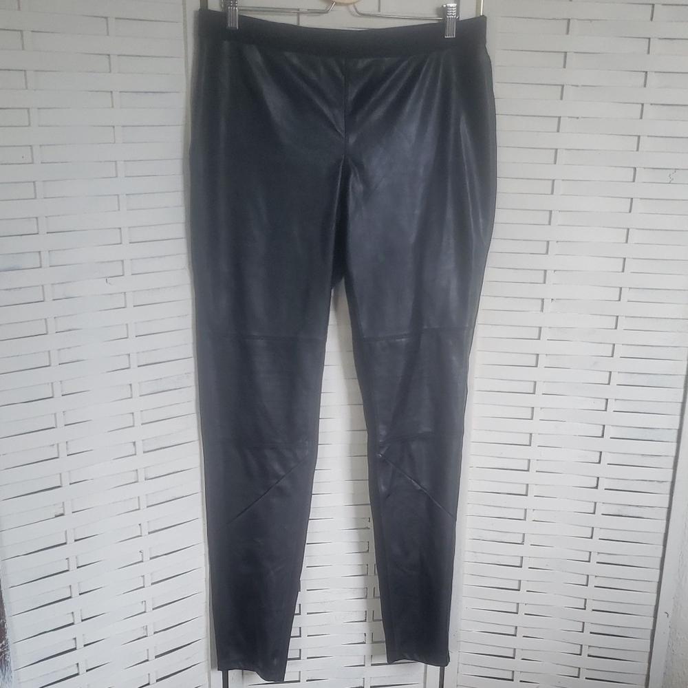 Karl Lagerfeld Chic Black Front  Faux Leather Leggings Size L